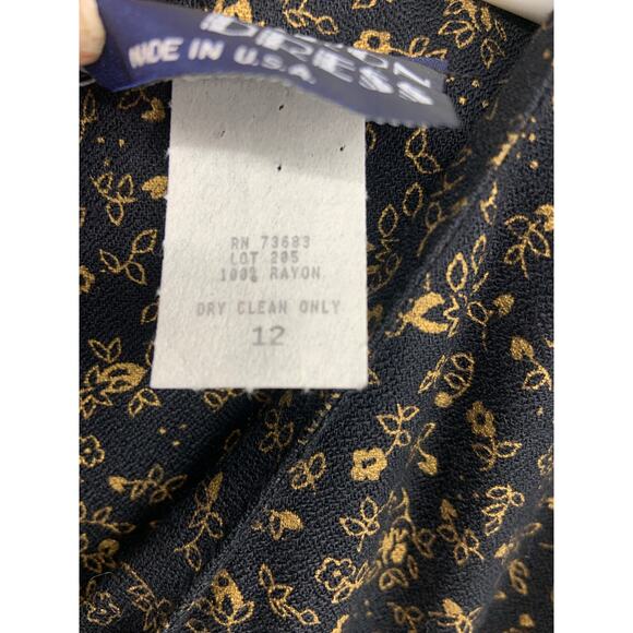 Vintage 80s Cimmaron Dress Long Sleeve Jumpsuit Black Floral Round Neck Size 12 - Picture 5 of 5